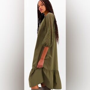 Gap Olive Green Lace Sleeve Cotton Maxi Dress - Size Medium